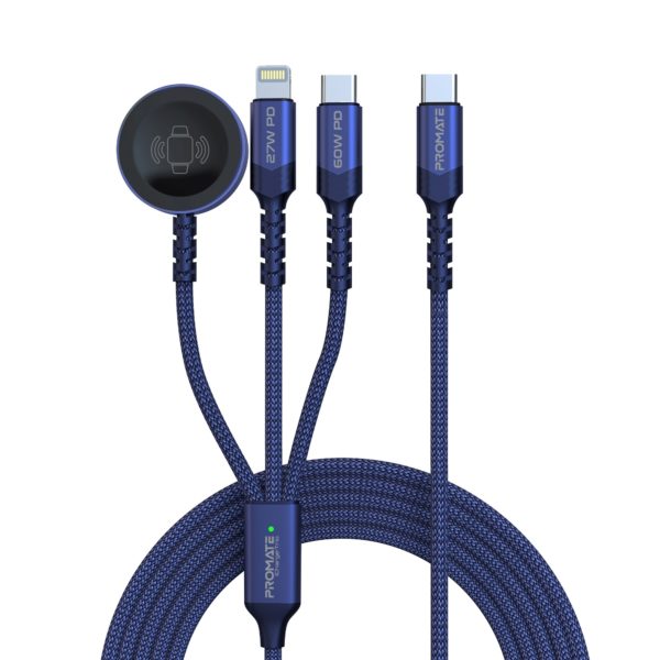 iCharge-Trio Câble multi-connecteur 5-en-1 pour la charge et le transfert de données avec chargeur Apple Watch – Image 2