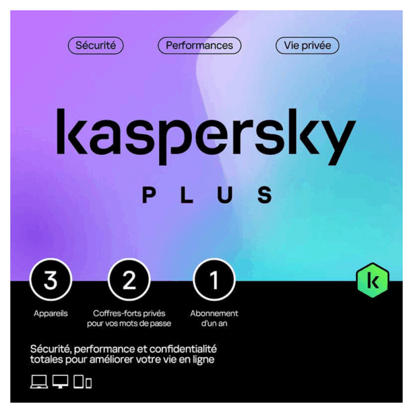 Kaspersky Plus Internet Security 3 postes 1 an protection antivirus VPN