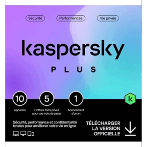 Kaspersky Plus Internet Security 10 postes 1 an protection antivirus VPN pare-feu