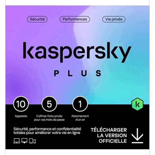 Kaspersky Plus Internet Security 10 postes 1 an protection antivirus VPN pare-feu